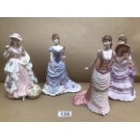 THREE ROYAL WORCESTER AND ONE COALPORT FIGURINES BY JOHN BROMLEY, THE PAINTED FAN, THE GOLDEN