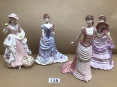 THREE ROYAL WORCESTER AND ONE COALPORT FIGURINES BY JOHN BROMLEY, THE PAINTED FAN, THE GOLDEN