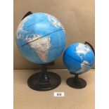 TWO SMALL PLASTIC GLOBES LARGEST 32CM