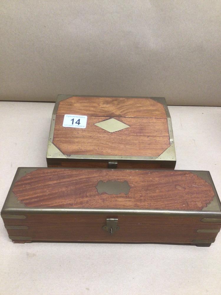 TWO BRASS AND WOODEN BOXES