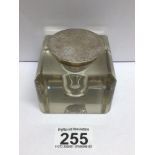 A GLASS AND SILVER HALLMARKED INKWELL 1910 BIRMINGHAM BY DEAKIN AND FRANCIS LTD