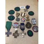 MIXED MEDALS BADGES, INCLUDING SILVER
