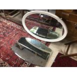 TWO VINTAGE MIRRORS, PAINTED OVAL MIRROR 89 X 61CM AND A FRAMELESS MIRROR 74 X 50CM