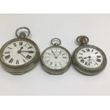 THREE POCKET WATCHES INCLUDES CHRONOGRAPH, ALARM