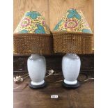 TWO VINTAGE PORCELAIN CRACKLE GLAZE SIDE TABLE LAMPS