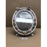 A DRESDEN FLORAL ENCRUSTED OVAL TOILET MIRROR