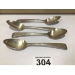 SET OF FOUR GEORGE III HALLMARKED SILVER TEASPOONS 76 GRAMS