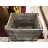 A VINTAGE MILITARY WOODEN PINE CRATE 70 X 50 X 58CM