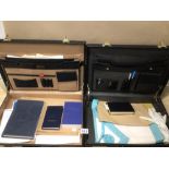 TWO LEATHER BRIEFCASES WITH MASONIC REGALIA AND PAPERWORK