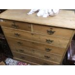 A LARGE VICTORIAN PERIOD PINE FOUR OVER TWO CHEST OF DRAWERS 120 X 54 X 115CM