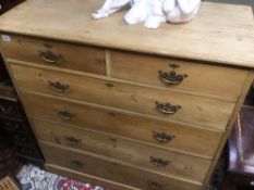 A LARGE VICTORIAN PERIOD PINE FOUR OVER TWO CHEST OF DRAWERS 120 X 54 X 115CM