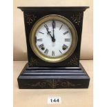 A VINTAGE WORKING SLATE MANTLE CLOCK BY THE ANSONIA CLOCK CO NEW YORK 26CM
