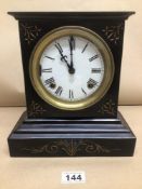 A VINTAGE WORKING SLATE MANTLE CLOCK BY THE ANSONIA CLOCK CO NEW YORK 26CM