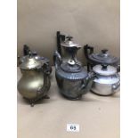 A QUANTITY OF EPNS TEAPOTS AND BRASS