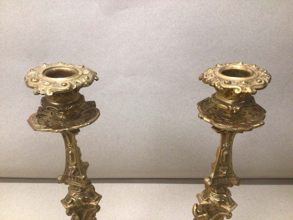 A PAIR OF 19TH CENTURY GILT BRONZE ORNATE CANDLESTICKS 28CM - Image 4 of 8