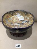 A VINTAGE JAPANESE KUTANI SCALLOPED BOARDERS BOWL ON STAND