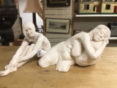 TWO CLAY LIFE STUDIES OF FEMALES 30CM