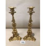 A PAIR OF 19TH CENTURY GILT BRONZE ORNATE CANDLESTICKS 28CM