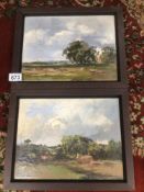A PAIR OF IMPRESSIONIST LANDSCAPES SIGNED AND INSCRIBED ON VERSO (OILS ON BOARD) BY EDWARD HINES