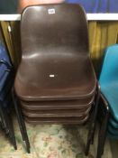 FOUR BROWN PLASTIC STACKABLE SCHOOL CHAIRS