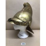 A BRASS REPRODUCTION FIREFIGHTER'S HELMET FOR THE NEW SOUTH WALES FIRE BRIGADE AUSTRAILIA WITH