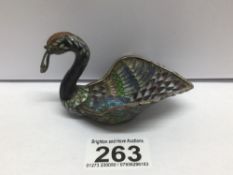 A CLOISONNE FORM OF A SWAN CATCHING A FISH 10CM