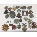 A QUANTITY OF VINTAGE BADGES, FIRE DEPARTMENT, MILITARY AND NAVAL