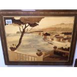 A SORRENTO WARE WALL PLAQUE WITH A SEASIDE SCENE 53 X 41CM