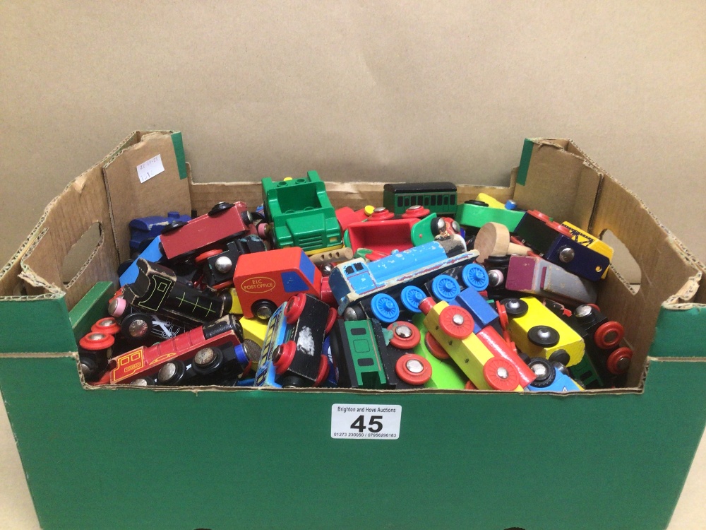 A LARGE QUANTITY OF BRIO WOODEN TRAINS