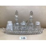 A VINTAGE CUT GLASS CONDIMENT SET