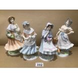 FOUR ROYAL WORCESTER FIGURINES, THE SHEPHERDESS, THE MILKMAID, MARKET DAY AND A POSY FOR MOTHER
