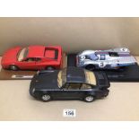 THREE DIE-CAST 1/16 SCALE TOY CARS BURAGO, TONKA, PORSCHE, FERRARI