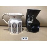 A MASONS FOR LIBERTY OCTAGONAL MILK JUG WITH A CROWN DEVON BLACK GROUND VASE