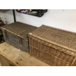 TWO LARGE WICKER LINEN BASKETS 73 X 53 X 40CM AND 81 X 48 X 49CM