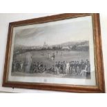 A FRAMED AND GLAZED PRINT OF (THE CRICKET MATCH) SUSSEX V KENT (PARK CRESCENT) 113 X 84CM BURR