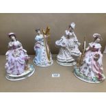 FOUR ROYAL WORCESTER FIGURINES BY MAUREEN HALSON, EMBROIDERY, MUSIC FOLLOW THE SUN AND PAINTING