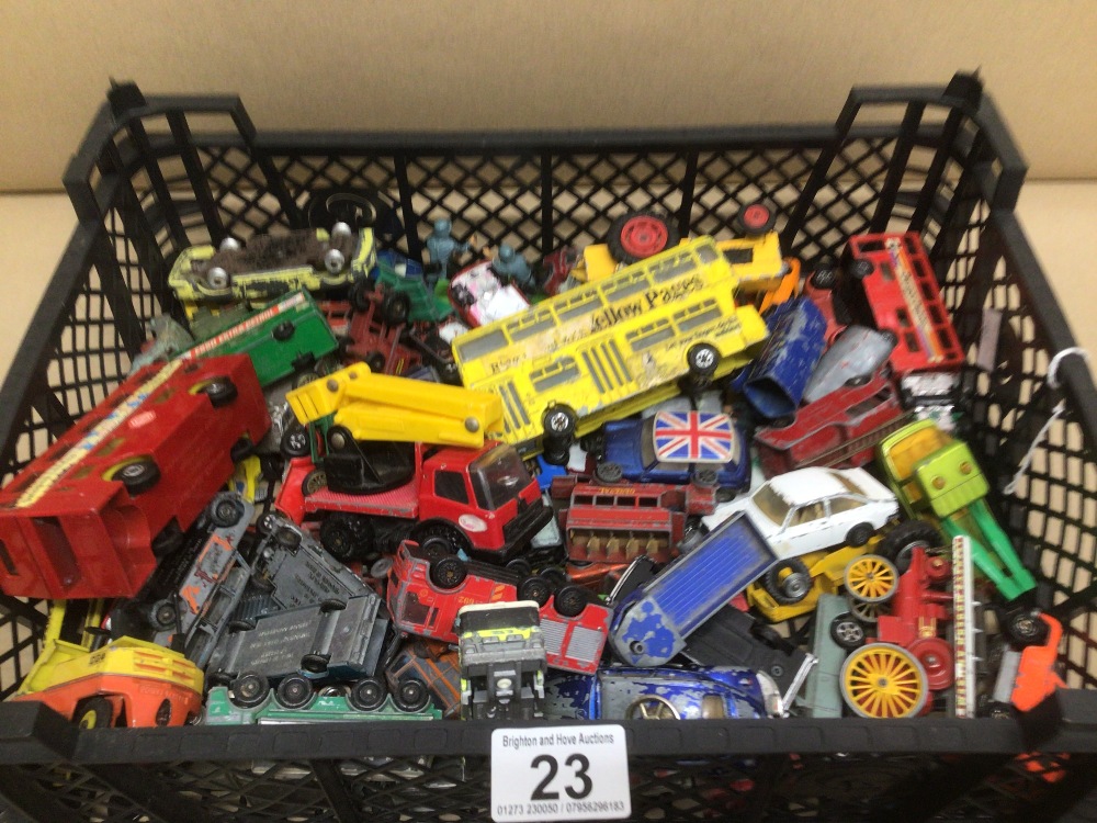 A QUANTITY OF PLAY WORN DIE-CAST TOY VEHICLES, DINKY MATCHBOX AND CORGI