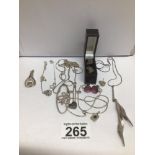 A QUANTITY OF 925 SILVER JEWELLERY NECKLACES, EARRINGS AND PENDANTS