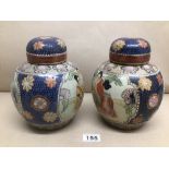 TWO POLYCHROME LARGE GINGER JARS A/F 22CM