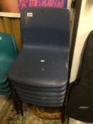 SIX BLUE PLASTIC SCHOOL STACKABLE CHAIRS
