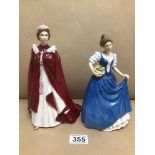 A ROYAL WORCESTER FIGURE QUEEN ELIZABETH II WITH A ROYAL DOULTON FIGURE HELEN HN3601