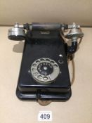 A CIRCA 1930 WALL TELEPHONE (SWEDISH) BD370 DAMAGE TO MOUTH PIECE