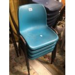 FOUR BLUE PLASTIC STACKABLE SCHOOL CHAIRS