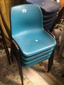 FOUR BLUE PLASTIC STACKABLE SCHOOL CHAIRS