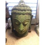 A LARGE CONCRETE HEAD OF A BUDDKA 46CM WEIGHT 62KG