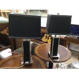 A PAIR OF CHROME AND BLACK METAL SQUARE COLUMN MODERN LAMPS 82CM