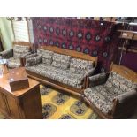 AN ORIENTAL HARDWOOD THREE PIECE SUITE WITH CARVING SOFA 178 X 90 X 66CM