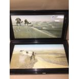 A PAIR OF EBONISED FRAMED AND GLAZED PRINTS OF SAND DUNES UNSIGNED, BOTH FRENCH TITLED ROUGHLY