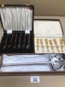 BOXED JANIS COLLECTION 24 CARAT GOLD PLATED COCKTAIL FORKS WITH OTHER SPOONS