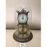 A VINTAGE GLASS DOME SKELETON CLOCK 27CM